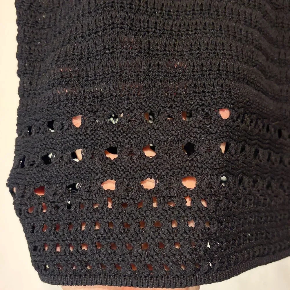 Express NWT Black Knee Length Crochet Textured Open Knit Lined Skirt Size L